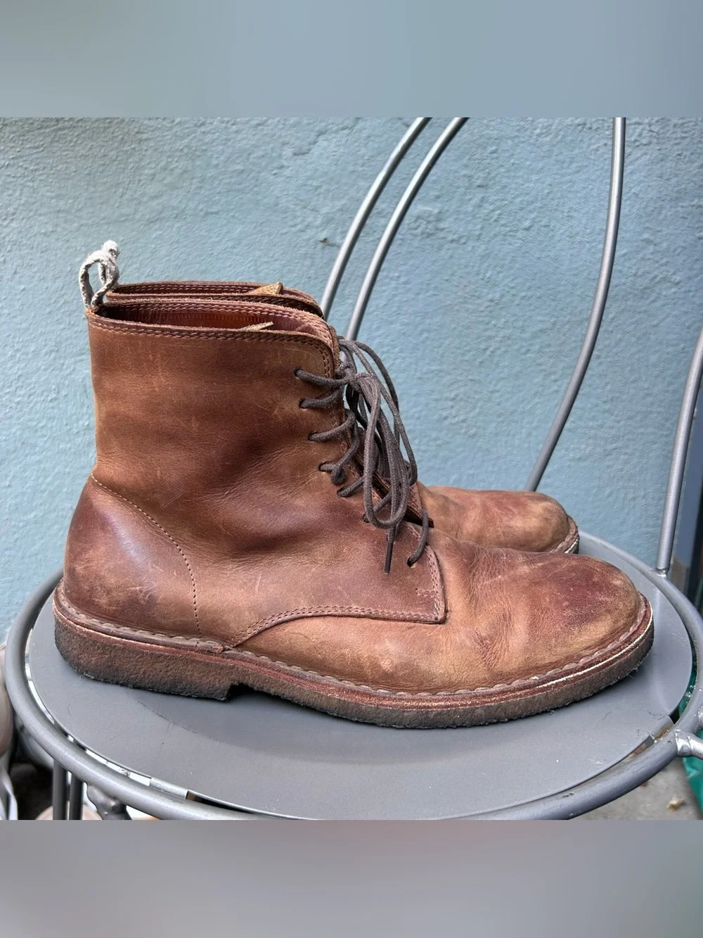 Men’s Distressed Genuine Leather Lace Up Boots EU 42 Brown Heritage Workwear